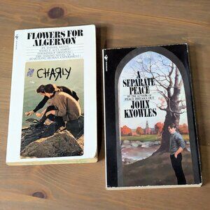 2pk FLOWERS FOR ALGERNON, A SEPARATE PEACE Vintage Paperbacks Set Lot Tie-In